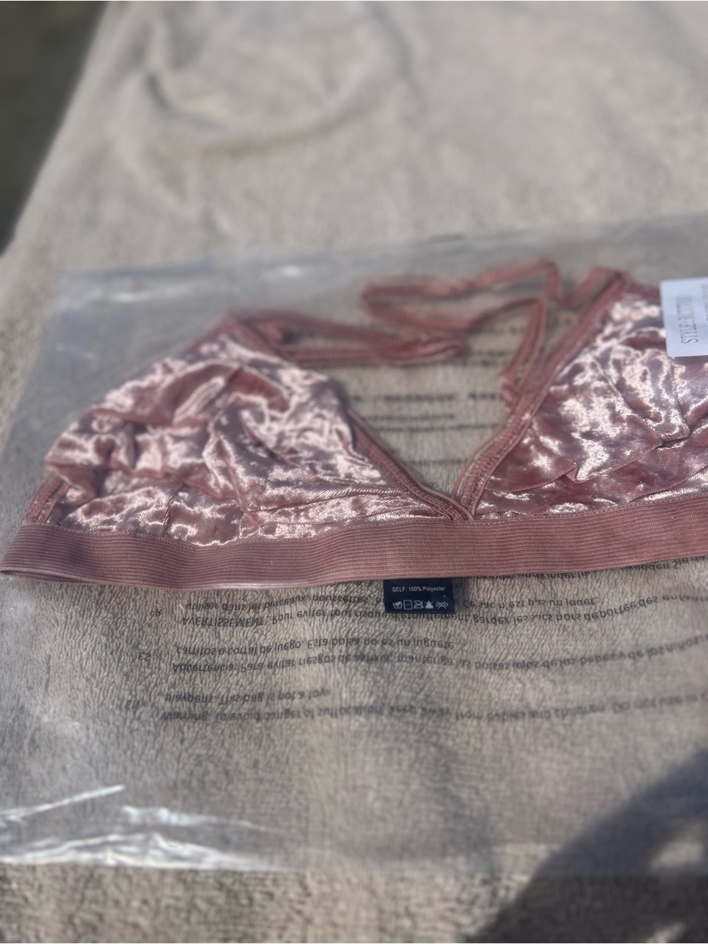 POL Dusty Pink Velvet Triangle Bralette-Size Medium
